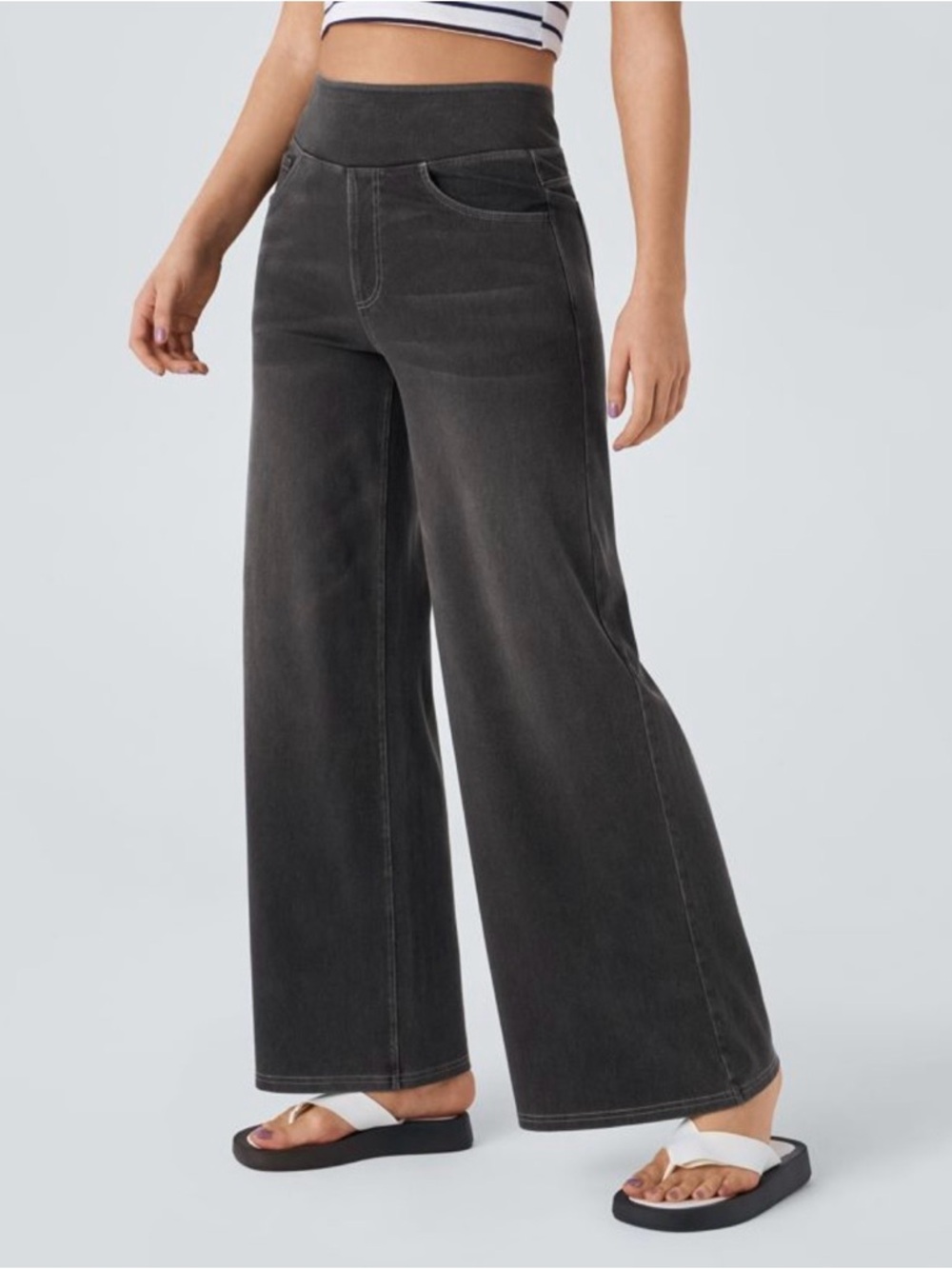 Halara Flex™ High Waisted Pockets Baggy Wide Leg Washed Casual Jeans✨NWOT Sz SP - Picture 2 of 10